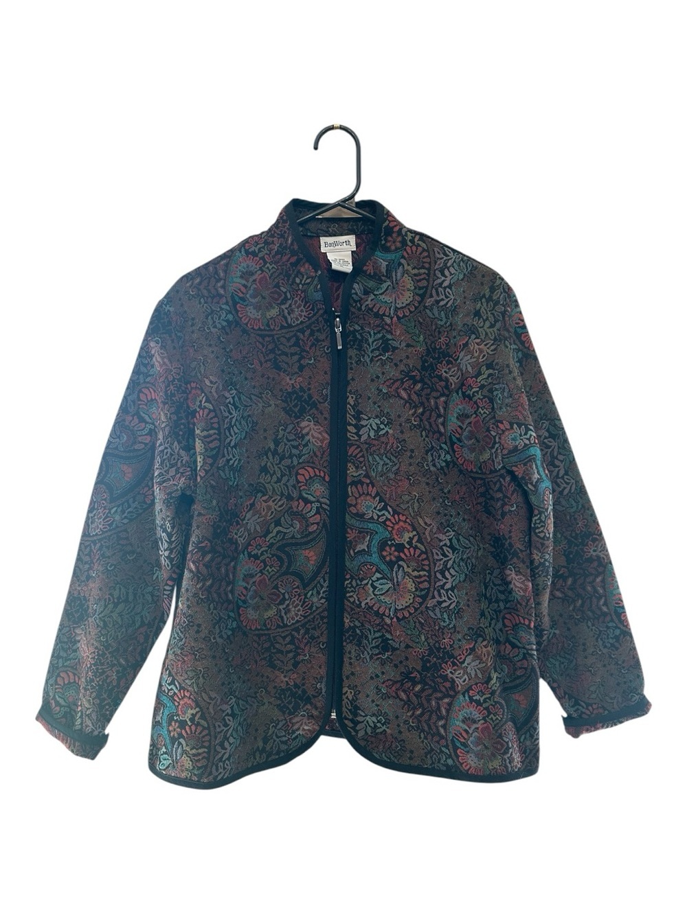 Vintage Bonworth Multicolor Zip-Up Paisley Teddy Jacket Size XS